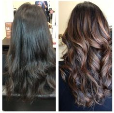 Before and after bayalage. Diy Balayage, Ombré Hair, Hair Color And Cut, Brunette Hair, Great Hair, Hair Skin, Blonde Highlights