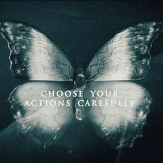 a butterfly with the words choose your actions carefully on it's back side