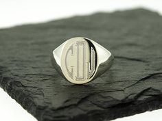 925 Sterling Silver Men's Signet Monogram Ring Groomsmen Classic Silver Monogram Ring, Classic Silver Ring With Monogram, Classic Silver Initial Ring For Formal Occasions, Silver Monogram Signet Ring For Formal Occasions, Silver Signet Ring With Initials, Silver Oval Signet Ring With Initials, Oval Silver Signet Ring With Initials, Classic Silver Ring With Initials, Classic Silver Rings With Initials