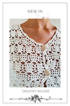 The romantic appeal of this crochet cotton cardigan with two buttons. You can wear it open with a top, t-shirt, and jeans for an ultra-trendy look. White Wedding Jacket, Crochet Cotton Cardigan, Summer Cotton Top, Summer Cotton Tops, Flower Cardigan, Cardigan Short, Crochet White, Crochet Short, Crochet Bolero