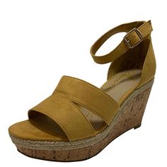 Walk tall and proud in this chic pair of Tarrah Wedge Sandals from American Rag. Manmade upperopen toe; 3-1/2-inch wedge heel; 1-inch platformBuckle at ankle strap; full back zipper closuremanmade soleImported Black Platform Wedges, Women Dress Shoes, Black Sandals Flat, Walking Tall, Gold Wedges, Platform Wedge Heels, Evening Sandals, Brown Flats, Wedge Heel Sandals