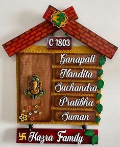 a wooden sign with the names of different countries hanging on a wall in front of a white wall