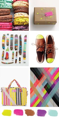 the collage shows different types of colorful items