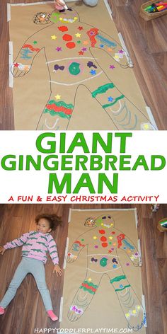 31+ GIANT Indoor Activities for Kids - HAPPY TODDLER PLAYTIME Easy Activities For Kids At Home, Giant Gingerbread Man, Easy Kids Christmas, Activities Director, Reading Buddies, Kindergarten Christmas, Kids Christmas Crafts Easy, Gingerbread Theme, Christmas Crafts For Toddlers