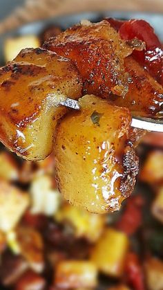 a close up of food on a spoon