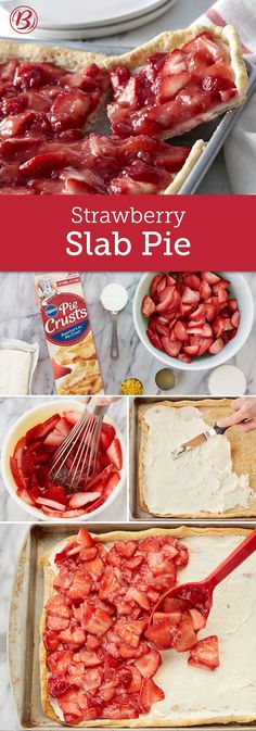 strawberry slab pie with strawberries and cream cheese