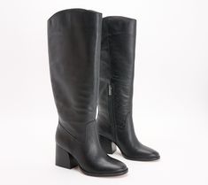 Whether you're dressing for an important client meeting, family photos, or an intriguing date, these stacked-heel boots in sleek, sophisticated leather absolutely make the outfit. From Vince Camuto. Leather Mid-calf Boots Medium Width Tall, Tall Leather Mid-calf Boots With Medium Width, Black Leather Mid-calf Tall Boots, Black Leather Knee-high Boots Medium Width, Vince Camuto Handbags, Client Meeting, Stacy London, Stacked Heel Boots, Adaptive Clothing