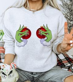 If you are looking for a trending sweatshirt, no need to worry, we have covered your back with Funny Ornament Boobs Christmas Xmas Party sweatshirt. Ideal for any situation, a unisex heavy blend crewneck sweatshirt is pure comfort. These garments are made from polyester and cotton. This combination helps designs come out looking fresh and beautiful. Funny Ugly Christmas Sweaters, Homemade Ugly Christmas Sweater, Funny Ugly Christmas Sweater, Ugly Christmas Sweater Couples, Diy Ugly Christmas Sweater, Christmas Sweater Funny, Funny Ornaments, Ugly Xmas Sweater, Funny Christmas Sweaters