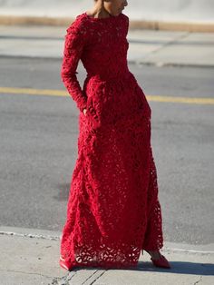 Come to Stylewe to buy Dresses at a discounted price, SPU: 1HTW6P52D2, Color: Red, Material:Polyester, Sleeve Type:Regular Sleeve. Elegant Theme, Curated Closet, Valentino Red, Dress Name, Stitching Dresses, Fitted Maxi Dress, Closet Ideas, Crewneck Dress, Reception Dress