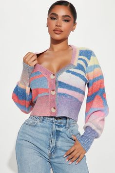 Available In Purple/combo. Cardigan Sweater Button Front Sweetheart Neck Long Sleeve Balloon Sleeve Abstract Stripes Spacedye Disclaimer: Print Placement colors will vary 62% Acrylic 28% Polyester 7% Wool 3% Nylon Imported | Lunar Abstract Striped Cropped Cardigan in Purple size Small by Fashion Nova Multicolor Long Sleeve Trendy Cardigan, Trendy Purple Knitted Cardigan, Cute Multicolor Long Sleeve Cardigan, Purple Cropped Cardigan, Casual Purple Button-up Cardigan, Cardigan Sweater Coat, Sweater Jumpsuit, Striped Cardigan, Women Hoodies Sweatshirts