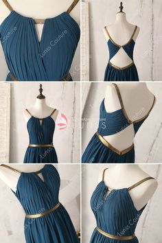 Gold Strap Dark Teal Chiffon Long Bridesmaid Dress - Lunss Teal Chiffon Dress, Teal Bridesmaid, Teal Bridesmaid Dresses, Tea Length Bridesmaid Dresses, Diy Vetement, Long Bridesmaid Dress, Fantasy Dress, Bridesmaid Gown, Peacock Blue