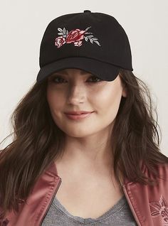 Definitely not a baseball cap from your little league days. The black adjustable style has a sporty vibe with a girly embroidered floral patch. One size. Polyester. Do not wash. Imported. The best plus size women's floral embroidered cap baseball caps in black. Torrid is your destination for cozy fall and winter clothes to keep you warm and comfortable. Floral Patches, Embroidered Cap, Embroidered Caps, Winter Clothes, Cozy Fall, Baseball Caps, The Black, Baseball Cap, Winter Outfits