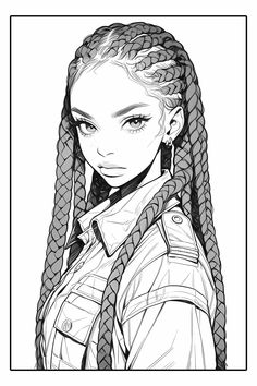 a drawing of a girl with braids in her hair