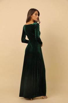 Dark Green Velvet Dress, Round Neckline Dress, Long Sleeve Bridesmaid Dress, Fall Bridesmaid Dresses, Dark Green Dress, Long Sleeve Velvet Dress, Mermaid Evening Gown, Green Velvet Dress, Dress Velvet