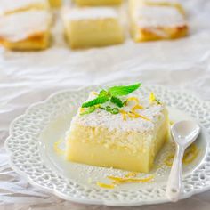 a piece of lemon cake on a white plate