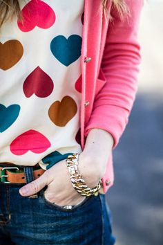 How cute is that heart top, paired with a pink cardigan and darker wash jeans? Adorable! #style #maxxlife Cute Valentines Day Outfits, Bright Outfit, Heart Top, Outfit Trends, Valentine's Day Outfit, Bright Colored, Pink Cardigan, Teen Girls, Outfits Ideas