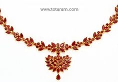 22K Gold Ruby Necklace & Drop Earrings Set - 235-GS3596 in 30.250 Grams Yellow Gold Ruby Temple Necklace Gift, Gold Temple Necklace With Ruby Gemstones, Luxury Yellow Gold Temple Necklace With Ruby, Ruby Light Weight Necklace, Luxury Yellow Gold Ruby Temple Necklace, Gold Ruby Necklace, Ruby Necklace, 22k Gold, Earrings Set