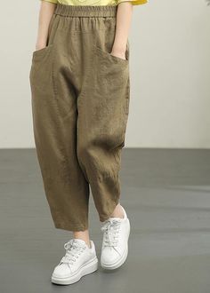 Women Chocolate Elastic Waist Linen Summer Pants Linen Summer Pants, Meditation Clothing, Summer Linen Pants, Cotton Pants Women, Gender Fluid Fashion, Summer Pants Women, Frock For Women, Formal Dresses With Sleeves, Cotton Linen Pants