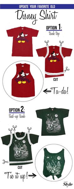 the instructions for how to sew disney shirts with mickey mouse and pluto on them