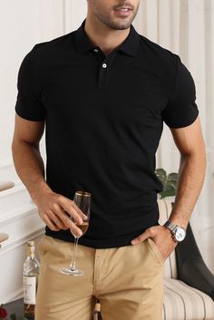 Ok fits tight not as standard fitting medium quality Man Outfit Polo Shirt, Man In Black Outfit, Men’s Black Polo Outfit, Formal Polo For Men, Polo Shirts For Men Outfits, Men Outfit Black Shirt, Black Polo Outfit Men Formal, Basic Shirts For Men, Black Polo Tshirt Men Outfit