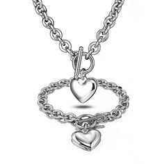 PRICES MAY VARY. Material:316L Stainless Steel. Chain Width:7.8mm.Bracelet length:8inch;Necklace length:18 inch.Weight:3.2oz. Feature:Nothing.But only a Big heart for you! High-level handmade:High polished technology used,would no fade. After-sales service : Contact us if you have any problem. Within 60 days for the quality problem , we provide money back. Feature
 •Nothing.But only a Big heart for you!

 Suitable for
 •Everyone can wear it no matter who is young or older,tall or slim.No matter Heart Jewelry Set, Letter Love, Bracelet Set Silver, Necklace And Bracelet Set, Toggle Necklace, Fashion Jewelry Sets, Necklace And Bracelet, Necklace Necklace, White Jewelry