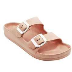 Embrace the perfect blend of comfort and style with the LAVRA Womens Sandals, designed to cater to the modern woman's needs. These adjustable double buckle, no-heel EVA beach sandals offer an unparalleled combination of comfort, durability, and fashion-forward design. These double strap sandals are made from a cushioned rubber material with a low platform wedge under 1 inch tall. This slip-on sandals for women design provides quick and easy wear wherever you go, whether you're strolling along th Pink Lightweight Open Toe Sandals, Flat Heel Jelly Sandals With Buckle Closure For Beach, Flat Heel Jelly Sandals With Buckle For Beach, Beach Jelly Sandals With Buckle And Flat Heel, Flat Jelly Sandals With Buckle Closure For Beach, Flat Jelly Sandals With Buckle For Beach, Pink Double Strap Sandals For The Beach, Affordable Beach Slides With Buckle Closure, Eva Jelly Slip-on Sandals