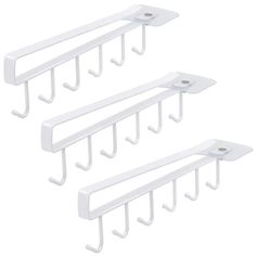 6-Hook Under Cabinet Mug Hanger (a- 3pcs White) Mug Hanger, Stemware Rack, Lid Organizer, Closet Cabinets, Wine Glass Holder