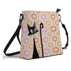 Atomic Kittie Bucket Bag This Mid Century Modern Kitschy Quirky Fun bag features a bucket style design, perfect for carrying all your essentials in style. With a playful and unique design, this purse is sure to turn heads and add some fun to your outfit. SIZE: 11.1x11.4 Indulge in the elegance of this Women's PU Bucket Shoulder Bag, meticulously crafted from PU leather. Designed for both fashion and function, this bag features an adjustable and detachable shoulder strap, allowing you to use it w Astro Cat, Atomic Cat, Mid Century Modern Curtains, Retro Phone Case, Cat Summer, Modern Blankets, Mcm Handbags, Everyday Purse, Retro Phone