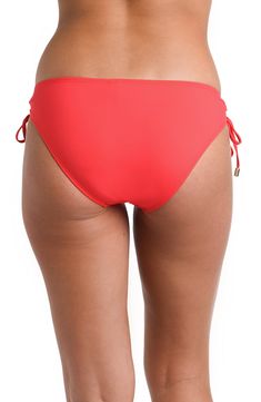 These bikini bottoms leave a little something to the imagination with adjustable side tie loops fitted with metal tips that reveal just a hint of skin. The hipster cut flatters the hips with just enough coverage in back so you won't have to worry about these bottoms riding up. [split] Details Hipster bikini bottom Adjustable loop side ties Moderate coverage in the back Fabric 83% Nylon, 17% Elastane Swimsuit Material, Tanning Lotion, Sun Tan, Split, Plus Size, Skin, Fabric