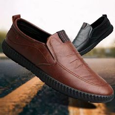 These slip-on leather shoes are designed for a professional look. They are made from quality leather with a classic silhouette, making them the perfect choice for any business casual occasion. The shoes feature a round toe and a low profile for a comfortable fit. A pair of leather shoes that has taste, style, and comfort, so don’t wait - get your pair today and experience the ultimate in comfort and style. FEATURES * Durable Leather Upper: The quality leather upper of these slip-on business casu Leather Round Toe Slip-ons For Business, Business Casual Slip-on Oxfords, Business Slip-ons With Brogue Detailing And Round Toe, Casual Slip-on Oxfords For Business, Brown Round Toe Slip-ons For Business Casual, Slip-on Leather Shoes With Round Toe For Business Casual, Business Casual Textured Sole Leather Slip-on Shoes, Business Casual Slip-on Leather Shoes With Textured Sole, Business Leather Slip-on Shoes With Round Toe