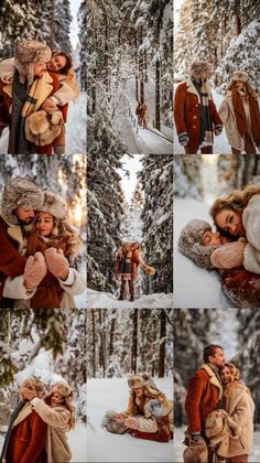 two people are hugging in the snow and one person is wearing a fur coat, while another woman has her arms around him