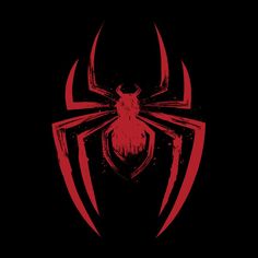 the spiderman logo on a black background, with red splats in it