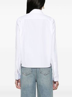 white cotton poplin texture pointed flat collar pintuck detailing long sleeves buttoned cuffs curved hem front button fastening This item is in size 34 and the color is White Pointed Flat Collar, Cotton Shirts Women, Louis Vuitton Shoulder Bag, Pin Tucks, Poplin Shirt, White Cotton, Cotton Poplin, Top Tee, Cotton Shirt