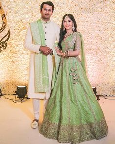 Stunning Pastel-Hued Outfits We Spotted Real Brides In! Grooms Photos, Engagement Couple Dress, Engagement Dress For Groom, Wedding Matching Outfits, Engagement Dress For Bride, Indian Wedding Gowns, Bridal Sarees South Indian, Lehenga Red, Couple Wedding Dress