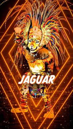 a poster with the name jaguar on it's chest and an image of a lion