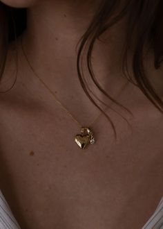 Maison Heart Locket Necklace & Milestone Drop Charm Stack - Kinn Heart Shape Locket Gold, Double Pendant Necklace, Gold Necklace Stack, Puffed Heart Necklace, Heart Gold Necklace, K Pendant, Jewelry Accessories Silver, Heart Diamond Necklace, Locket Ideas