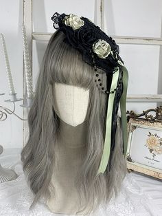 Elevate your gothic-inspired look with our gothic cross chains black and green elegant floral design bowknots hat. This unique hat features a striking combination of black and green, adorned with elegant floral designs and stylish bowknots. The addition of gothic cross chains adds a touch of edgy sophistication to this accessory. Made with high-quality materials, this hat is the perfect statement piece to complete your alternative fashion ensemble. Add a touch of dark elegance to your outfit wit Black Gothic Hat For Cosplay, Vintage Black Mini Hat For Cosplay, Black Gothic Party Hat, Punk Black Mini Hat For Cosplay, Punk Style Black Mini Hat For Cosplay, Black Gothic Mini Hat Adjustable, Black Gothic Mini Hat With Adjustable Fit, Black Steampunk Hat For Alternative Fashion, Vintage Black Hat For Alternative Fashion