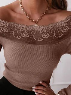 Elegant Bodycon Knitted Sweater Women's Top Autumn Slash Neck Off Shoulder Khaki Long Sleeve Knitted Vintage Pullover Women Winter Open Knit Top, Brown Open Knit Tops For Winter, Brown Pointelle Knit Tops For Winter, Vintage Pullover, Pullover Women, Vintage Pullovers, Sweater Women's, Knitting Women Sweater, Knitted Sweater