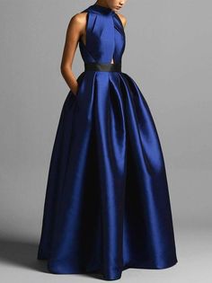 Formal Pockets Halter Maxi Dress | stylewe Flare Formal Dress, Navy Blue Gowns Elegant, 50s Style Dresses Formal, Spring Dresses For Wedding Guest Classy, Navy Blue Long Dresses, Velvet Navy Blue Dress, Casablanca Theme Party Outfit, Wedding Guest Formal Dress Summer, After Five Attire For Women Dresses