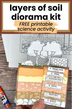 the layers of soil diorama kit with text overlay that reads, free printable science activity