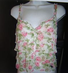 Vintage Abercrombie Kids Girls M Ruffled Tank Cami   New/tags $34.50 Size Medium.  This is a gorgeous cami that is ruffled all over with dainty straps. button front and Moose Icon logo in Navy embroidered at hip.  Nice and flowy, made of poly for a crepe feeling.  Elastic around the back at shoulder blades to keep in place as well as adjustable straps. 10 3/4" from armpit to bottom hem 19 3/4" from top of strap to bottom hem 12 1/2" from armpit to armpit and there is no stretching involved so th Vintage Abercrombie, Girl M, Palm Coast, Girls Blouse, Abercrombie Kids, Cami Tanks, Stretching, Moose, Adjustable Straps