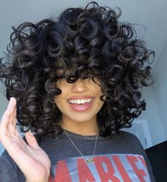 WoWEbony Indian Remy Hair Full Bangs Big Spiral Curl Hair Glueless Silk Top Closure Wig [Bangs11] Loose Coily Hair, Poofy Curly Hair, Curly Hair Anime, Spiral Hair Curls, Fluffy Curly Hair, Indian Remy Hair, Spiral Curls, Beautiful Curly Hair