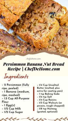 a recipe for banana nut bread with ingredients