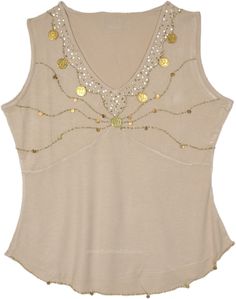 Handmade Coin and Sequin Embellishment Sleeveless Top. Soft Viscose Fabric for summer comfort and ease; extra sequins in a pouch. #tlb #Sleeveless #JuniorPetite #bohemianfashion #BohoTankTop #HippieTankTop #hippiegiftidea Elegant Embellished Summer Vest, Sequin Sleeveless Top For The Beach, Embellished Sleeveless Blouse For Summer, Sleeveless Sequin Tops For The Beach, Embellished Tank Top For Summer Beach, Embellished Tank Top For Summer, Bohemian Sequin Tops For Summer, Sequin Sleeveless Tank Top For Summer, Sleeveless Sequin Tank Top For Summer