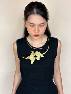 Gold Necklace - Brass Necklace - Statement Necklace - handmade jewelry This is such a fabulous gold brass necklace! it is carved by hand with the Lotus Flowers. The necklace is bendable, please bend the product along your collarbone to adjust the necklace to be fit to your neck! ►Handcrafted from 100% pure brass by Vietnam skilled craftsman. Perfect item for outfit everyday, brass collection or photography. These necklace are perfect for impressive outfit or can be a special gift for friends, fa Gold Spiritual Pendant Choker, Spiritual Gold Pendant Choker, Unique Gold Ceremonial Necklaces, Unique Gold Necklaces For Ceremonial Occasions, Gold Brass Choker For Ceremonial Occasions, Ceremonial Gold Brass Choker, Handmade Gold Brass Temple Necklace, Buddhist Necklace, Outfit Everyday