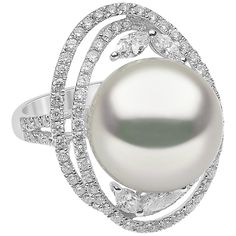 This elegant ring by Yoko London features a superior South Sea pearl set among an ornate arrangement of round and marquise cut diamonds. Set in 18 Karat white gold to perfect enrich the radiance of the pearl and diamonds, this beautiful ring will dazzle whenever it is worn. The perfect companion for any evening event, this piece would make a fantastic addition to anyone’s jewellery collection. Each piece of Yoko London jewellery comes complete with a complimentary certificate of authenticity, li Intricate Rings, Fine Pearl Jewelry, Diamond Ear Cuff, Diamond Bracelet Design, Pearl And Diamond Ring, Yoko London, Pearl And Diamond Earrings, Sea Pearl, Pearl Set