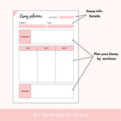 a printable planner with the words, my printables space and instructions for each page