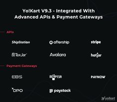 the logos for yokrat v9 3 - integrated with advanced apis & payment gateways