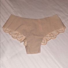 Brand New In Bag. Extra Low Rise Cheekster Style. Has Beautiful Floral Lace Back. Size Small. Beige Soft Touch Intimate Briefs, Logo Hipster, Pink Tie Dye, Pink Ties, Purple Lace, Lace Thong, Pink Logo, Lace Back, Sleepwear Women