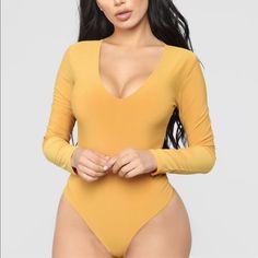 The Most Comfortable Body And Material New With Tags Trendy Yellow One-piece Bodysuit, Yellow Fitted V-neck Bodysuit, Chic Yellow Fitted Bodysuit, Chic Yellow Bodysuit For Spring, Casual Yellow One-piece Bodysuit, Casual Yellow Long Sleeve Bodysuit, Fitted Yellow One-piece Bodysuit, Trendy Yellow Stretch Bodysuit, Black Strapless Bodysuit